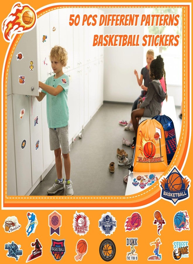 Grneric 110 Pcs Basketball Party Favors Drawstring Backpack with Keychains Silicone Bracelets Stickers for Sports Birthday Supplies Goodie Bags Basketball Themed Gifts - Image 5